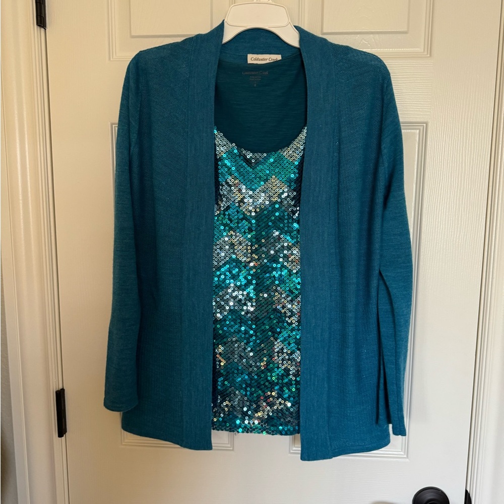 Two piece sequined top and matching sweater